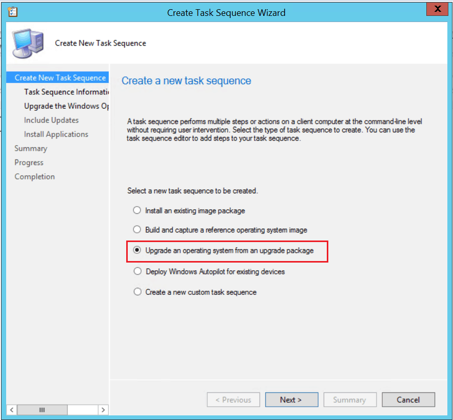 Upgrade an Operating System from an Upgrade package