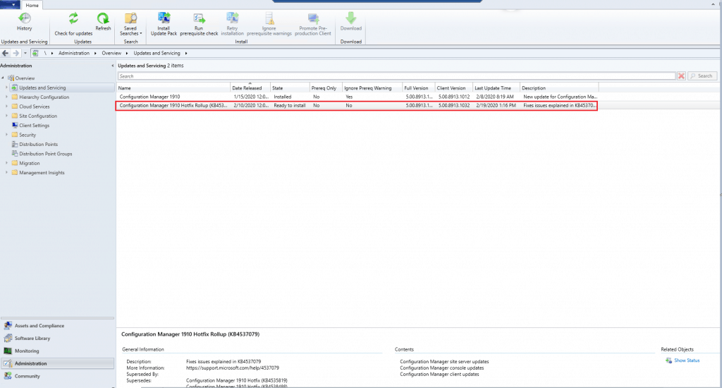 MECM 1910 Hotfix Rollup Update KB 4537079 Installation Guide 1