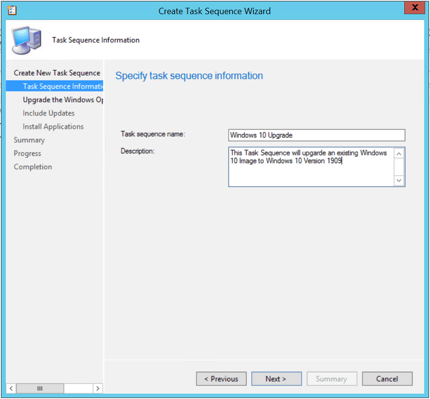 Specify Task Sequence Name & Description