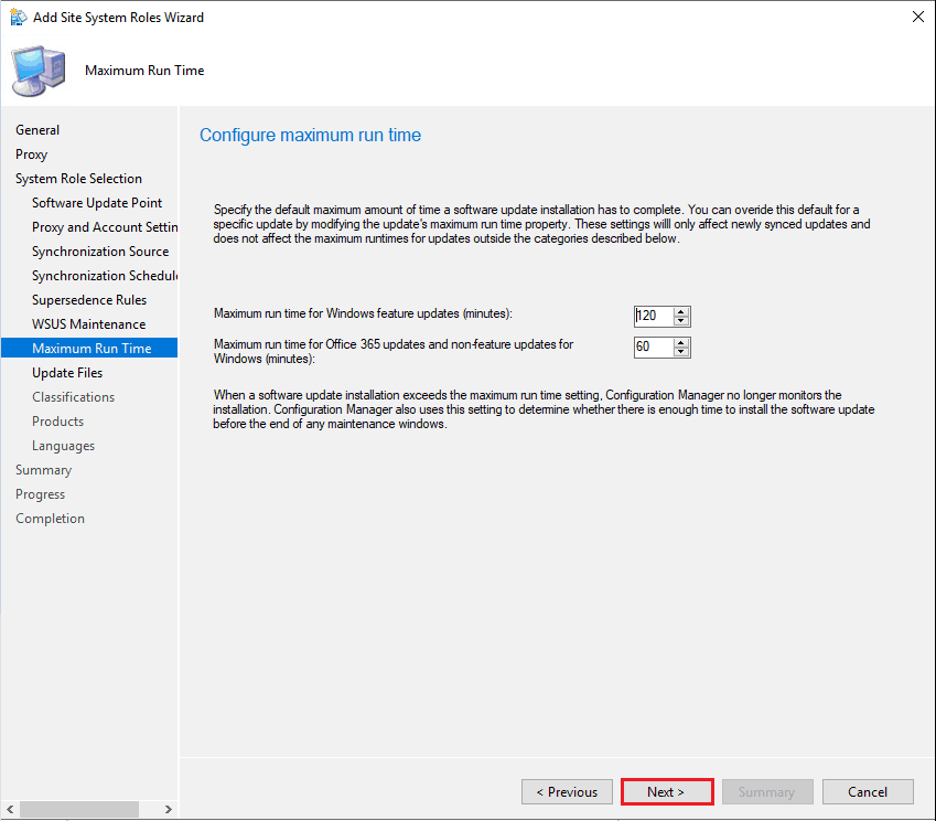 Configure Maximum run time for SUP role