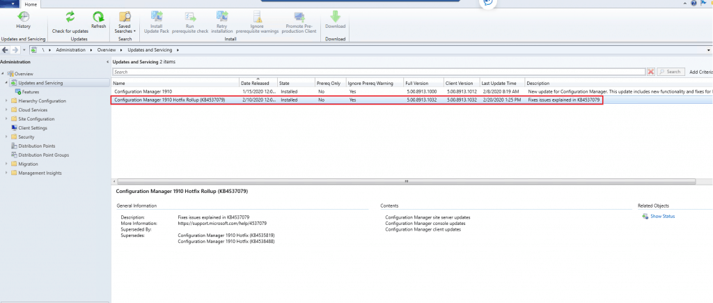 MECM 1910 Hotfix Rollup Update KB 4537079 Installation Guide 7