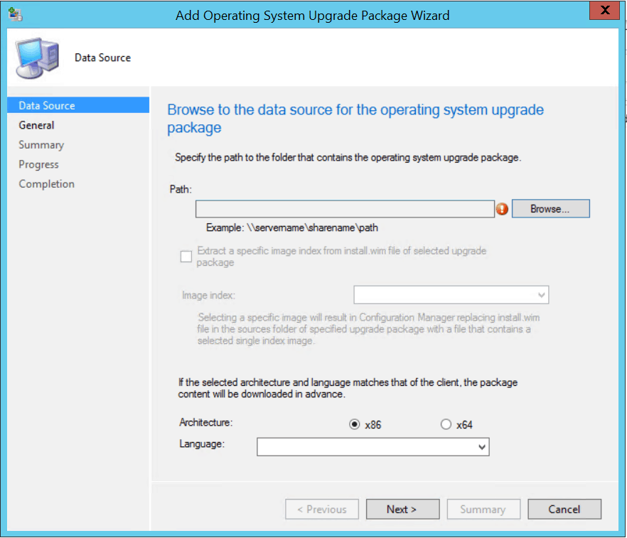 Browse to the data source for the OSD