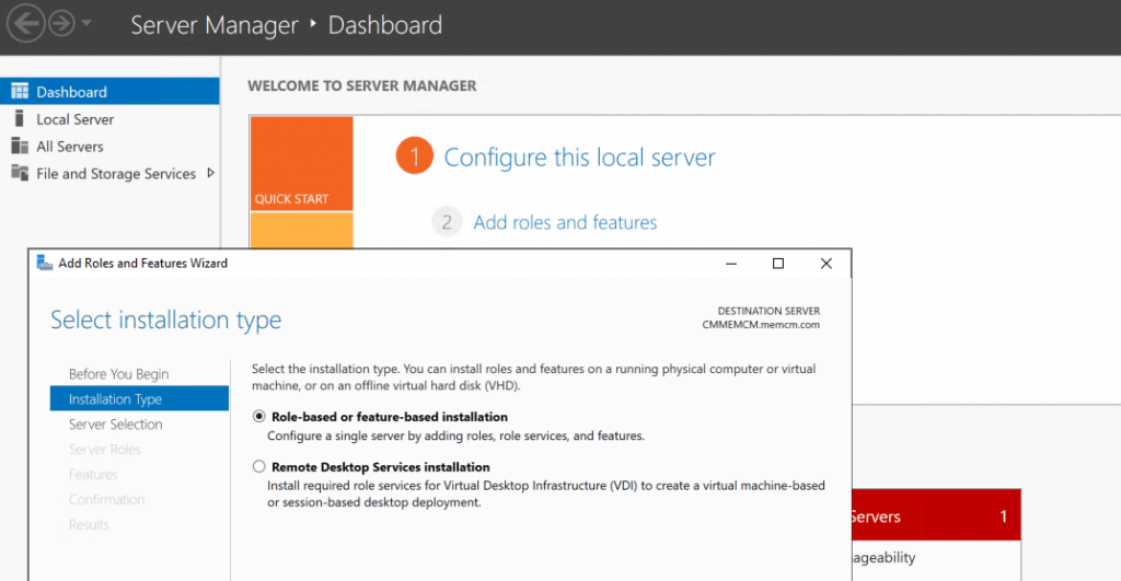 Role-based or Role-based of feature-based installation - Active Directory Users and Computes Feature