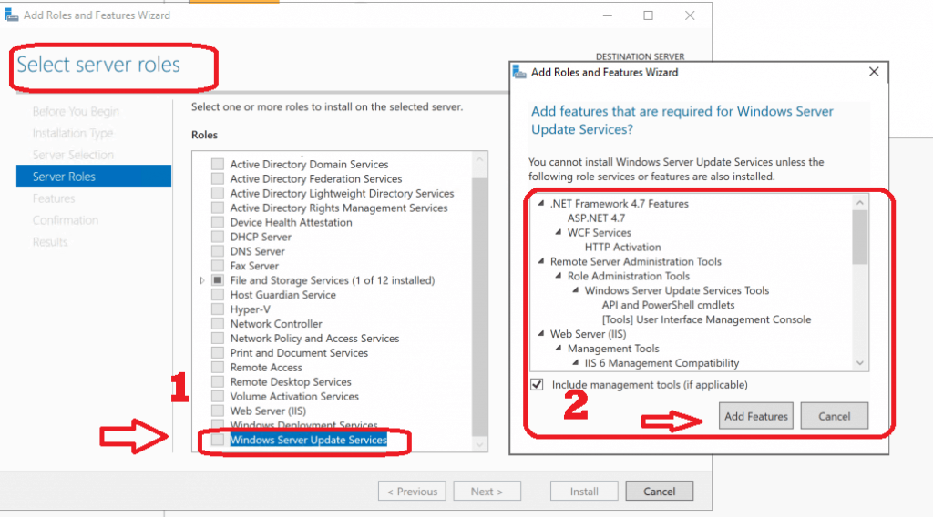 Select Server Roles -  Install WSUS for ConfigMgr 