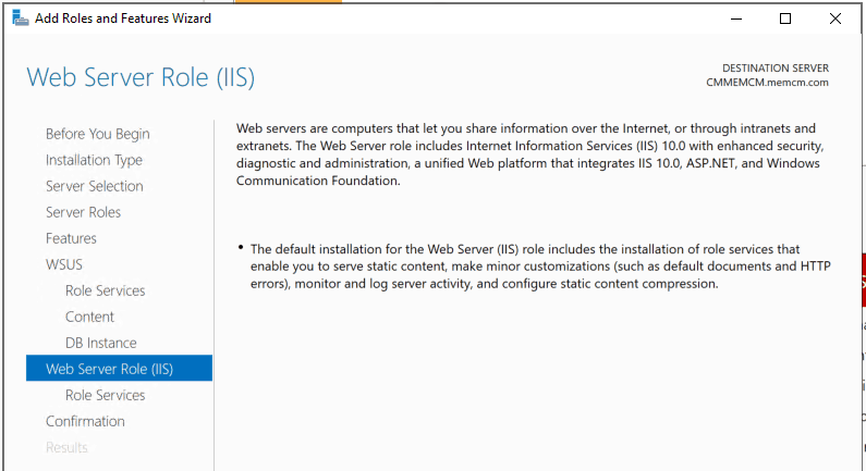 Web Server Role (IIS) for WSUS Installation