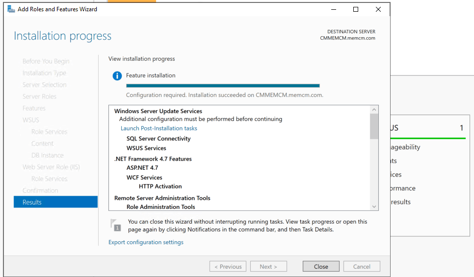 Results for WSUS Configuration SCCM