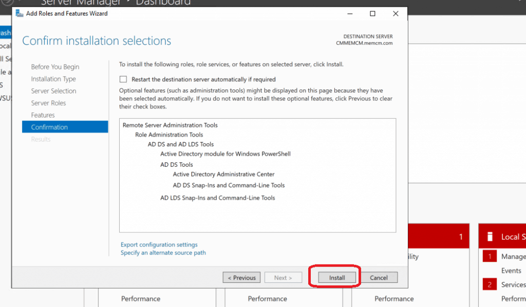 Confirm Installation Selection - Active Directory Users and Computers