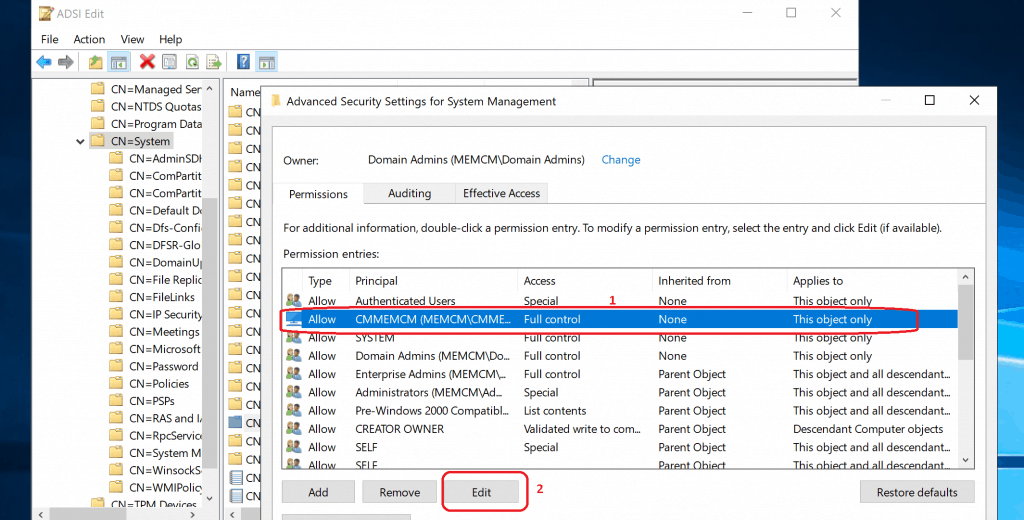 Assign Full access rights Create System Management Container for SCCM | ConfigMgr