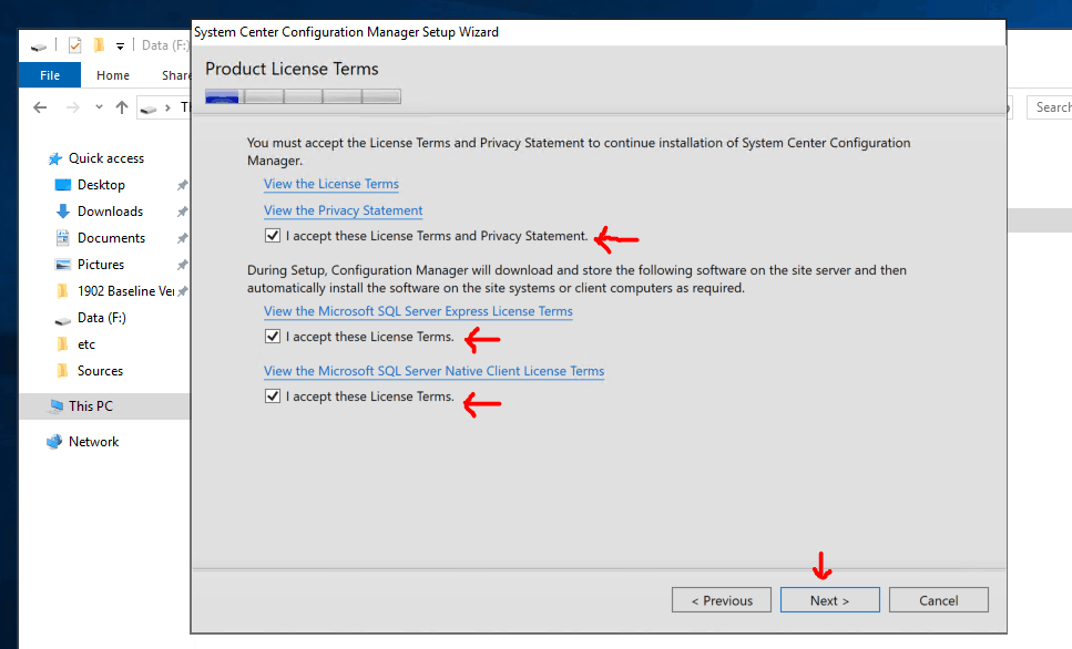 Product License Terms - for SCCM Primary Setup