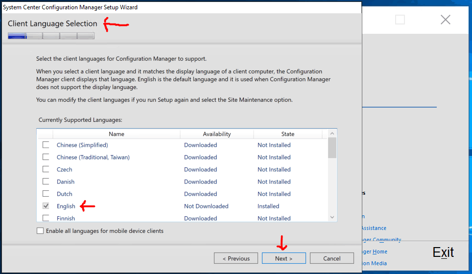 Client Language Selection for SCCM Primary Server Installation