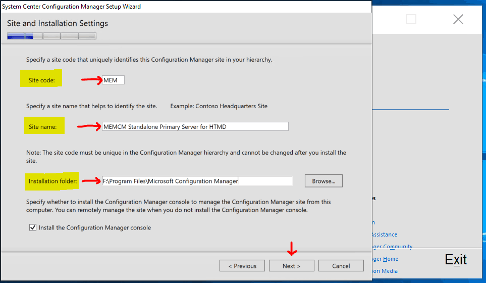 Site and Installation Settings Microsoft Endpoint Configuration Manager