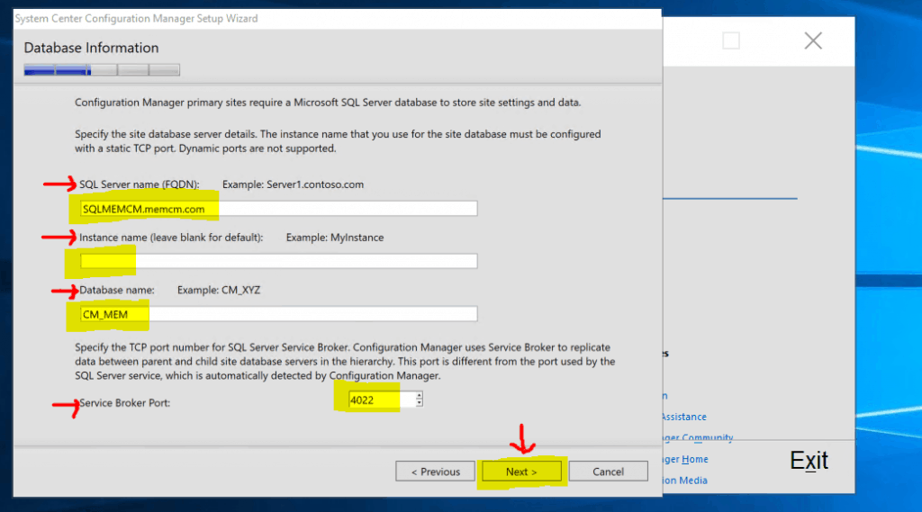 Database Connection Settings - New ConfigMgr Primary Server Installation Step by Step Guide