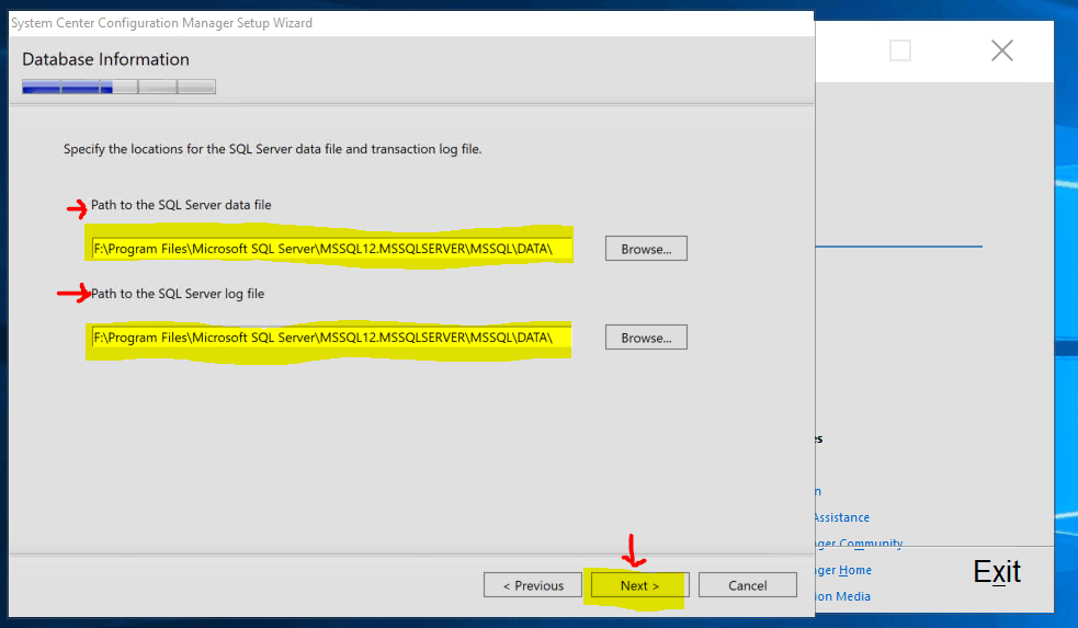 Database Information - NEW MEMCM Primary Server Installation