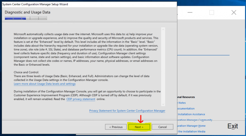 Diagnostic and Usage Data for SCCM Data