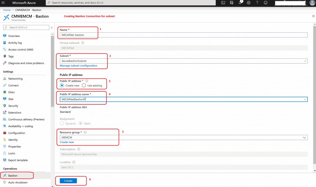 Setting Up Bastion Connection Configuration - Setup Azure Bastion Connect to SCCM Server