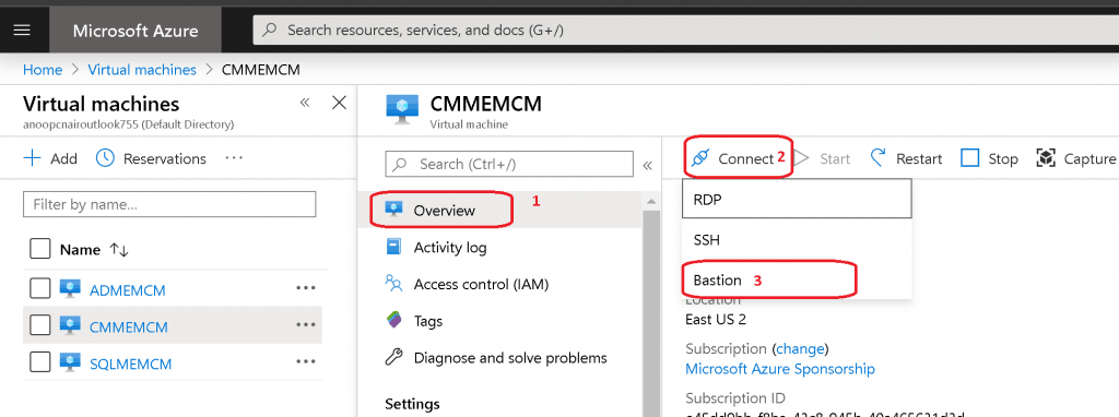 Let's connect to SCCM VM with Bastion Protocol - Setup Azure Bastion Connect to SCCM Server