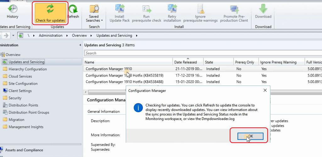  Check for Updates ConfigMgr KB4538166 