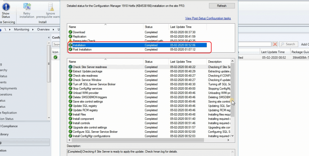 SCCM KB4538166 Completed successfully