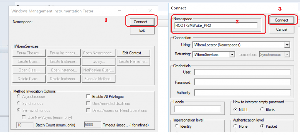 WBEMTEST - WMI - Connection to SCCM Server