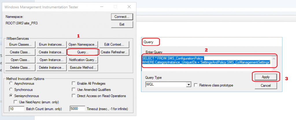 WBEMTEST - WMI WQL Query for Co-Management Settings - FIX Co-Management Settings