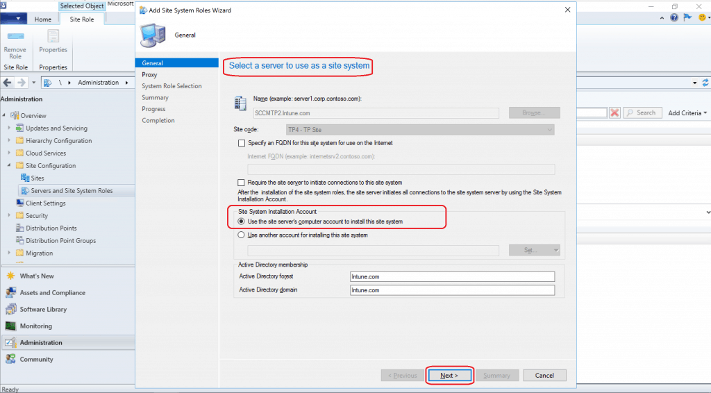 Select a server to use as a site system  Install a New SCCM Management Point Role