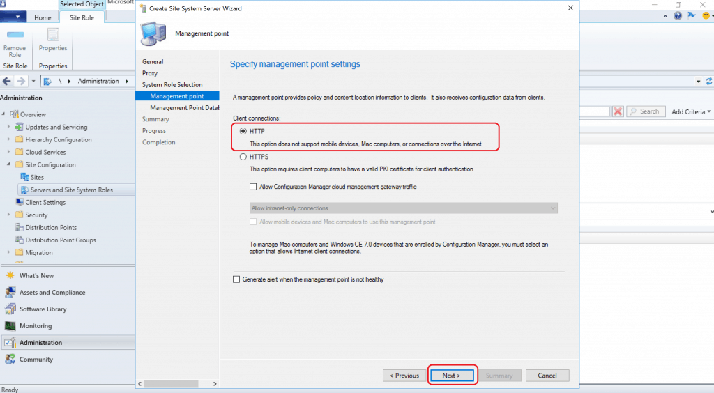 Management Point Communication HTTP Install a New SCCM Management Point Role