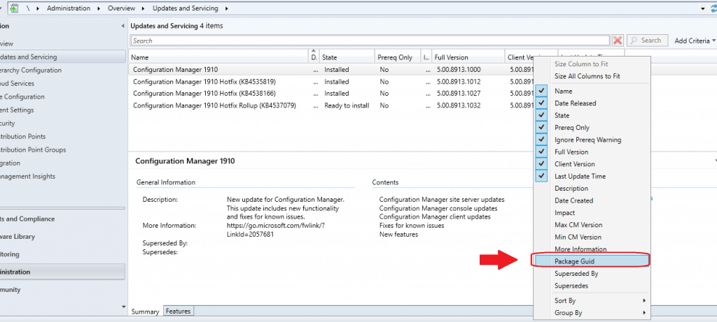 Package GUID Details - 1910 Rollup Update