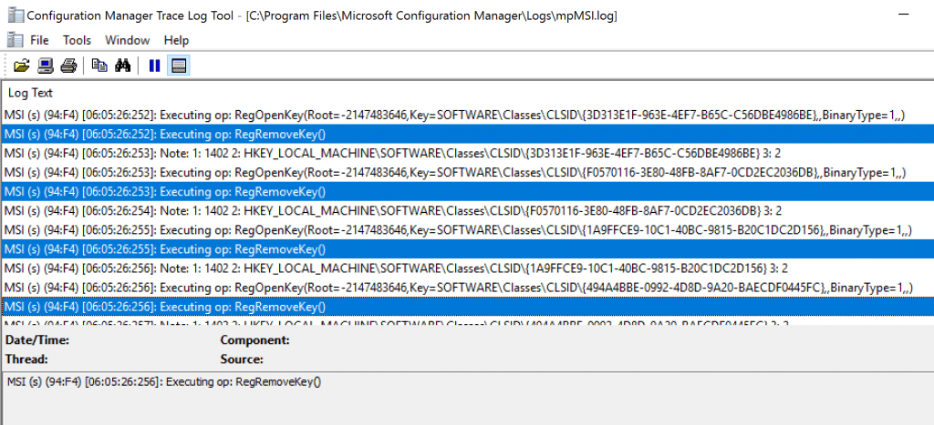 mpMSI.log file entries - Remove Management Point Role 