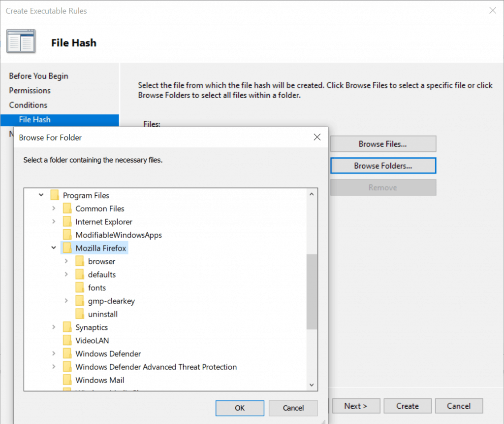 Create AppLocker Policies -   Select a folder containing the necessary files