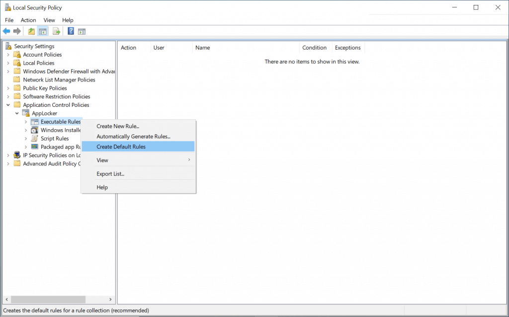 Create AppLocker Policies -   Create Default Rules - Intune WIP