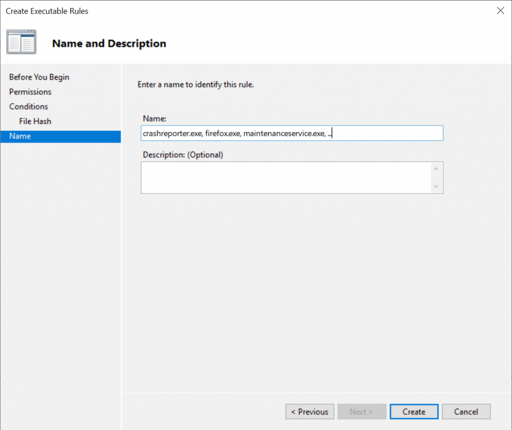 Create AppLocker Policies -   Name and Description 