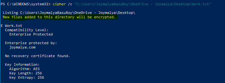 WIndows Information Protection - EFS used to protect files locally is recursive in nature, utilized when WIP is enforced with OneDrive Known Folder Redirection