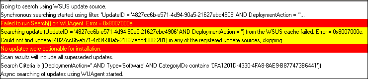 WUAgent Error 0x8007000e FIX SCCM Failed to Run Search on WUAgent Error 0x8007000e