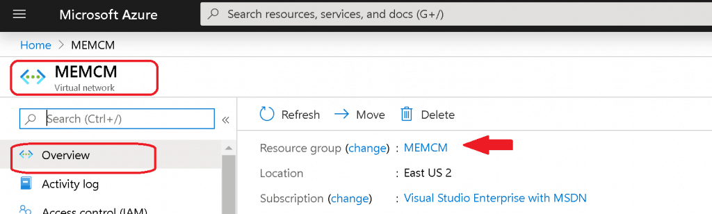 created the Virtual Network in Azure