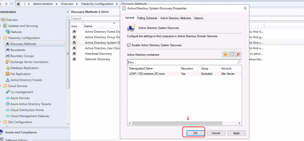 configuration Active Directory System Discovery