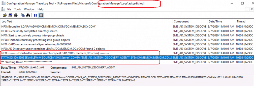 successfully completed directory search Confirmation | Verification - Configure SCCM Active Directory System Discovery