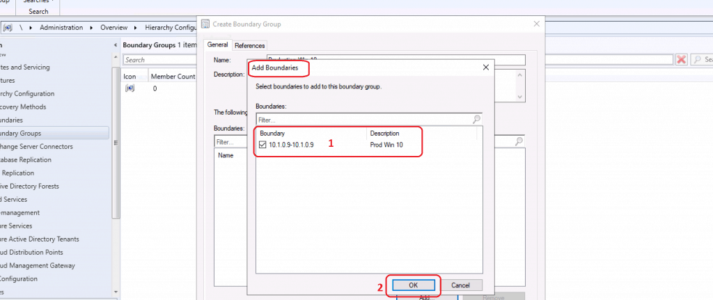 Select Boundaries to add to this boundary group