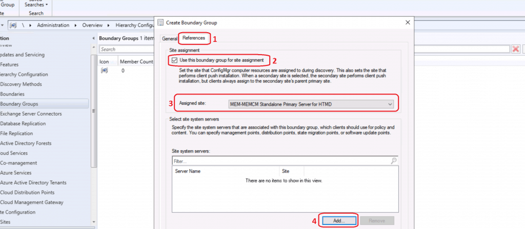 Click REFERENCES tab from Create Boundary Group - Create Boundary Groups in ConfigMgr