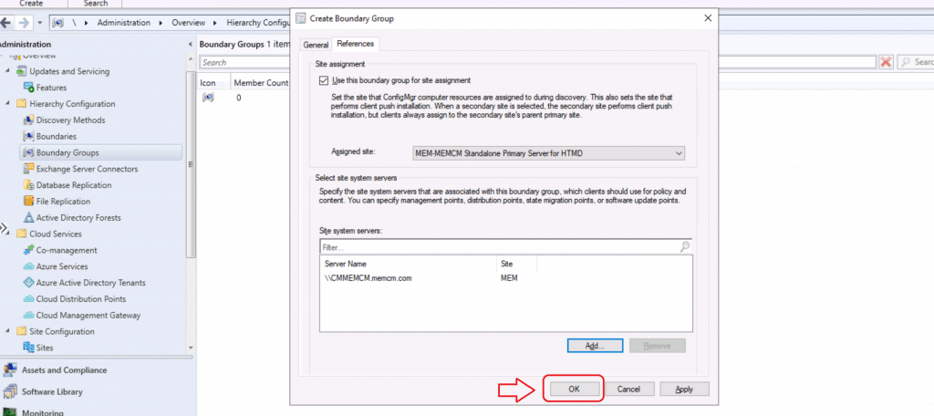 Create Boundary Groups in ConfigMgr - Completed