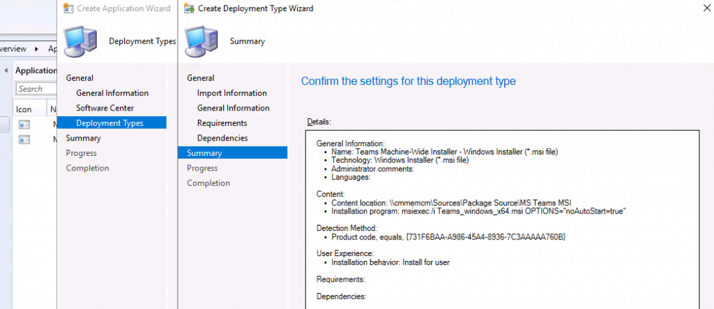 Confirm the Settings of Teams Deployment configuration - Deploy MS Teams MSI Using SCCM