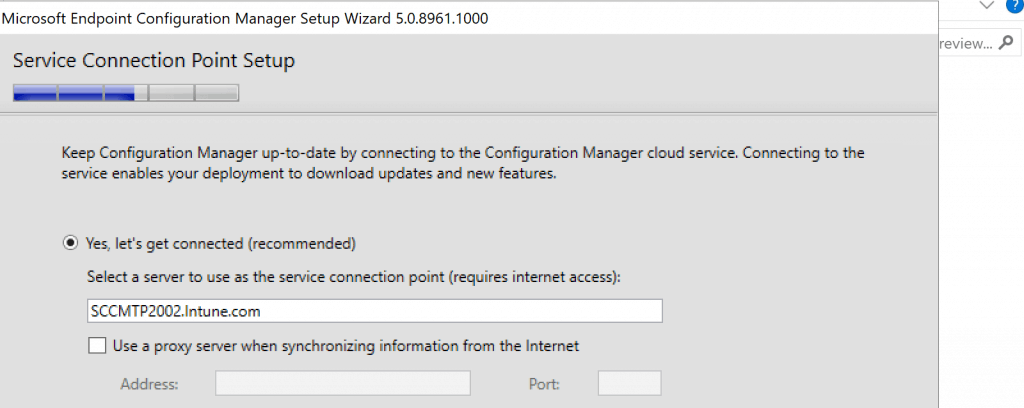 Select the Service connection Point server