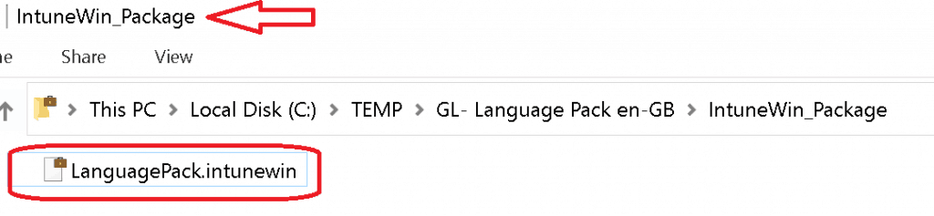 OUTPUT package (IntuneWin) package -  LanguagePack.intunewin  