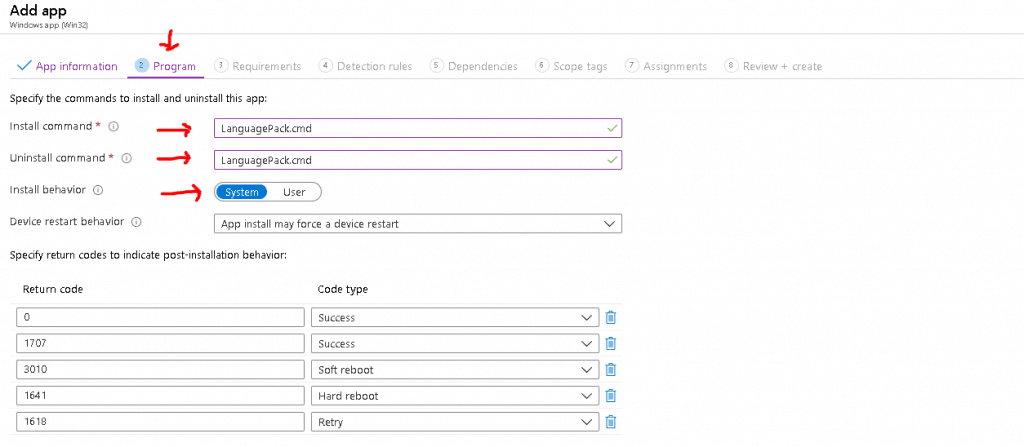 Specify the commands to install and uninstall  - Deploy Windows App Win32 Using Intune