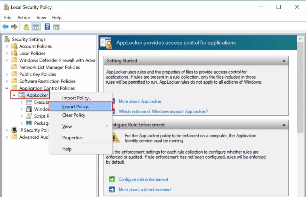 Create AppLocker Policies -  Export Policy