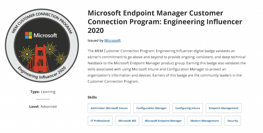 Microsoft Customer Connection Program - Digital Badge -  Engineering Influencer 