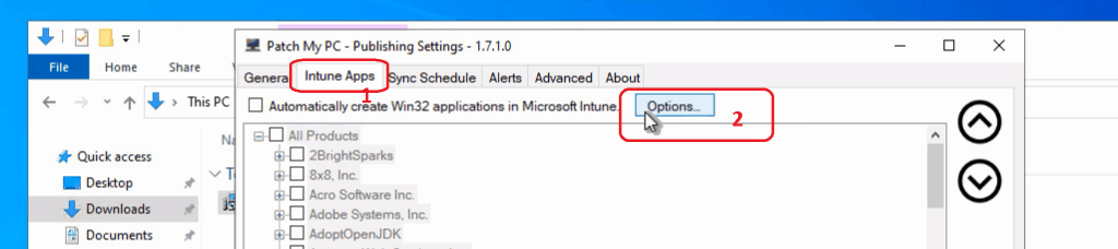 Intune App Options - Patch My PC - Publishing Settings