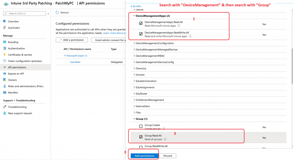 Add Permissions - Intune Third-Party Patching Automation