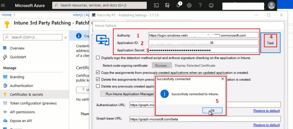 PatchMyPC Publishing Service Successfully connected to Intune  