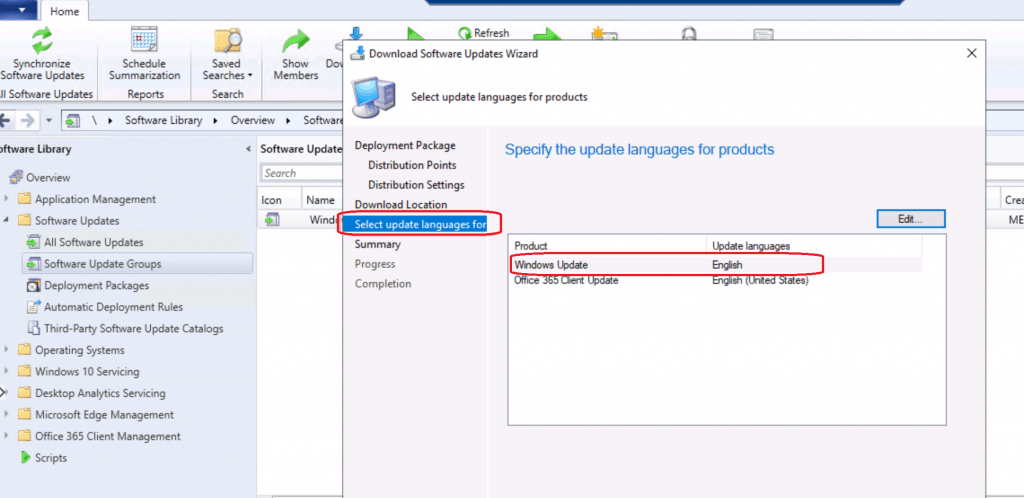 Specify the update language for products - Software Update Patch Package