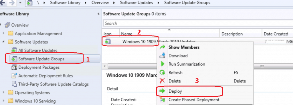Software Update Group and select Deploy  - Software Update Patch Package